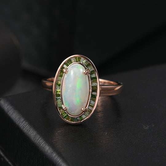 D'Joy AA Natürlicher, äthiopischer Welo Opal, Grüner Diamant Ring 925 Silber 750 Roségold Vermeil (Größe 18.00) ca. 2,75 ct