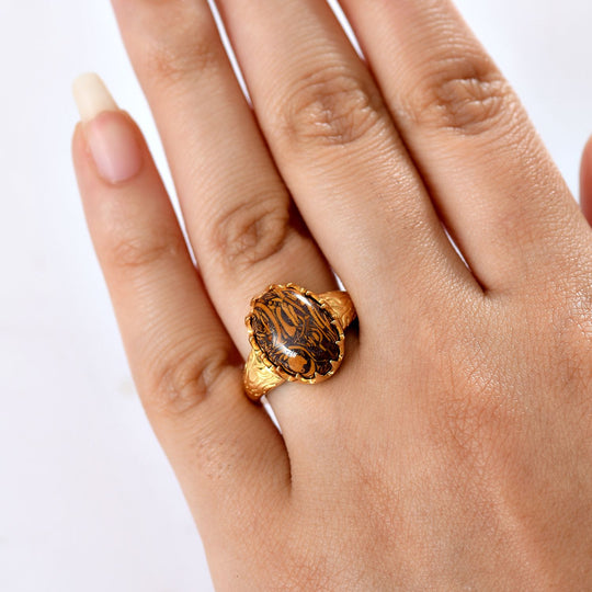 EVER TRUE - Skript Stein Ring, Nickelfreies Messing goldfarben, (Größe 21.00) ca. 6.38 ct