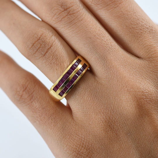 AA Natürlicher Burmesischer Rubin Ring, 925 Silber 750 Gelbgold Vermeil (Größe 19.00) ca. 1.95 ct