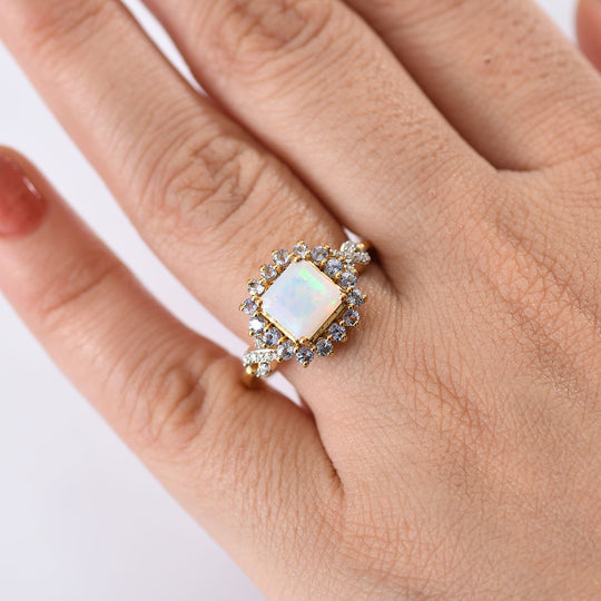 Opal Radiance - D joy Natürlicher, äthiopischer Welo Opal, Tansanit Starlit Ring, 925 Silber 750 Gelbgold Vermeil (Größe 21.00) ca. 1.63 ct