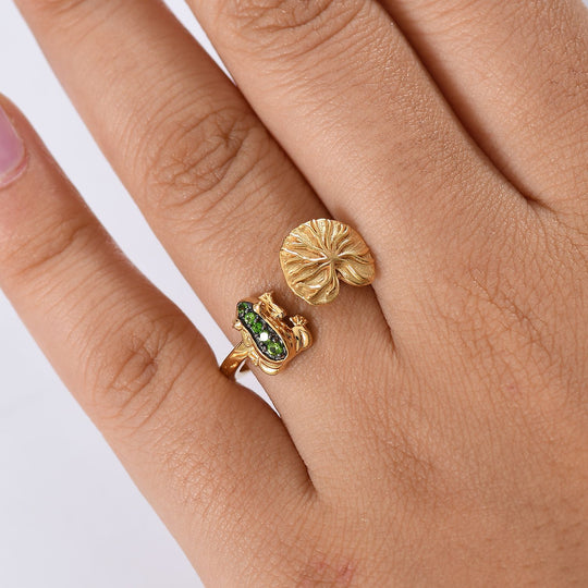 GP Trionfo Kollektion - Natürlicher Chromdiopsid, Kanchanaburi Blauer Saphir Ring 925 Silber Gelbes Gold (Größe 18.00)