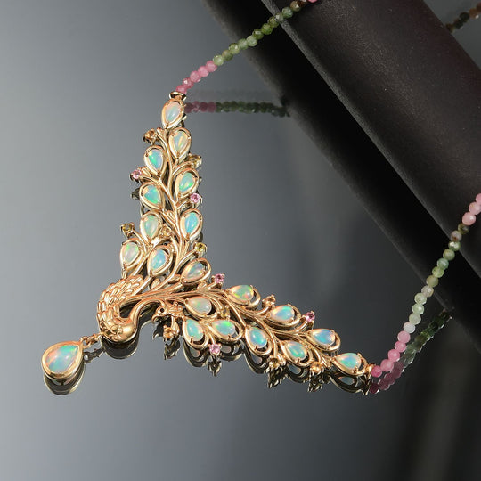 D joy AA Natürlicher, äthiopischer Welo Opal Halskette (5-10 Werktage Lieferzeit) ca. 45 cm 925 Silber 750 Gelbgold Vermeil ca. 22,27 ct.