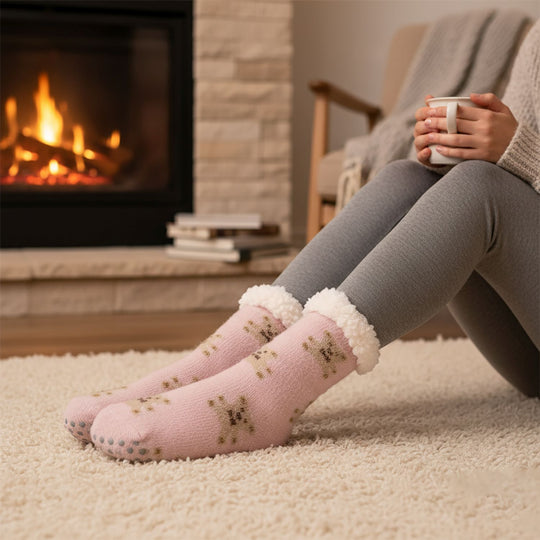 Kuschelige Sherpa-Socken mit Teddy-Bär-Motiv, Teddy Weiß