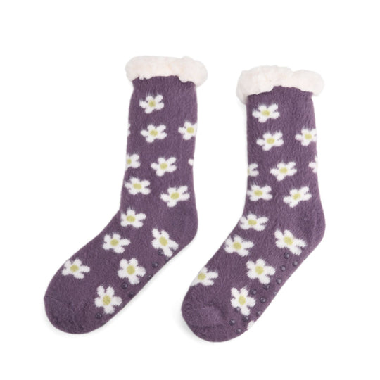 SHERPA Kuschelsocken mit Blumen-Design und rutschfester Sohle, Einheitsgröße, Dunkelblau