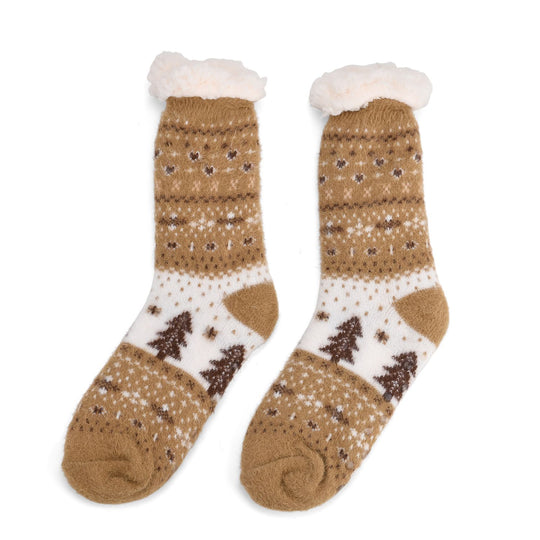 Kuschelige Sherpa-Socken mit Weihnachtsbaum-Motiv, Blau