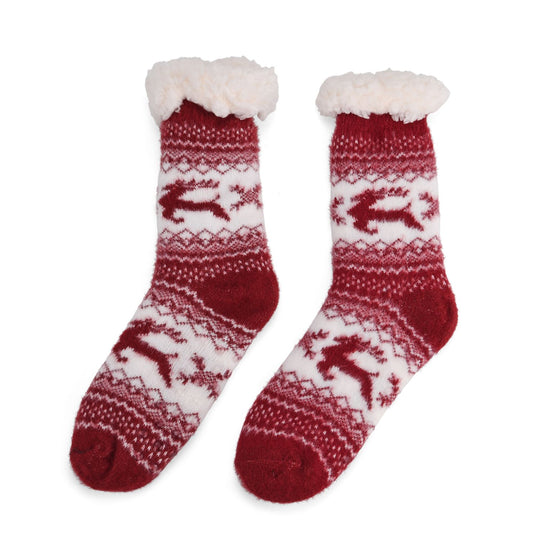 Kuschelige Sherpa-Socken mit Rentier-Motiv, Altrosa