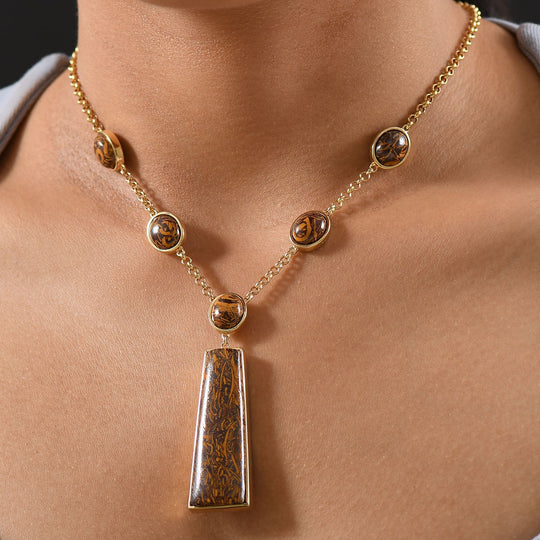 EVER TRUE - Skript Stein Halskette ca. 45 cm, Nickelfreies Messing goldfarben, ca. 58.79 ct