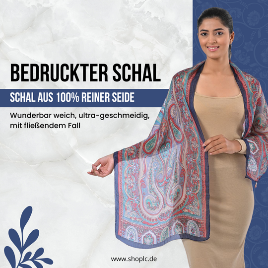 Eleganter Luxuriöser 100% Seidenschal, Größe: 160 x 49 cm, Blau-Mehrfarbig