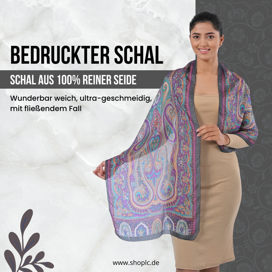 Eleganter Luxuriöser 100% Seidenschal, Größe: 160 x 49 cm, Blau-Mehrfarbig