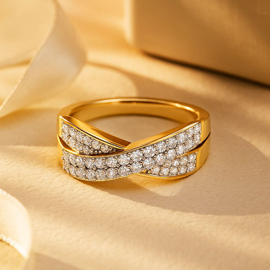LUXURIANT SI-GH Labor Diamant Crossover Ring, 925 Silber Gelbgold Vermeil - 1 ct.