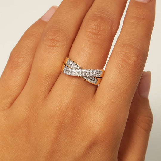 LUXURIANT SI-GH Labor Diamant Crossover Ring, 925 Silber Gelbgold Vermeil - 1 ct.