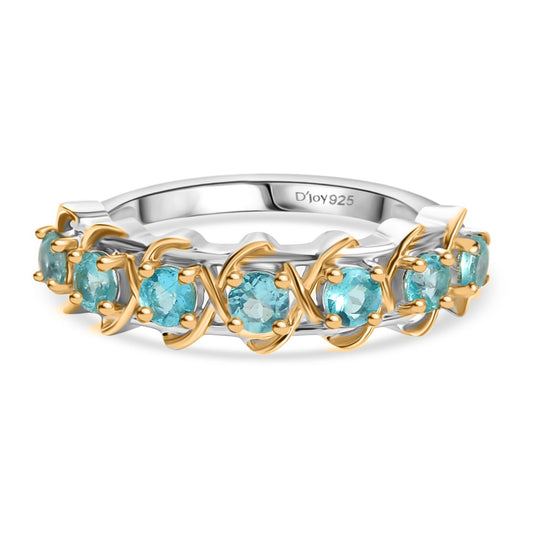 Paraiba-Apatit Ring 925 Silber platiniert und vergoldet (Größe 21.00) ca. 0.90 ct