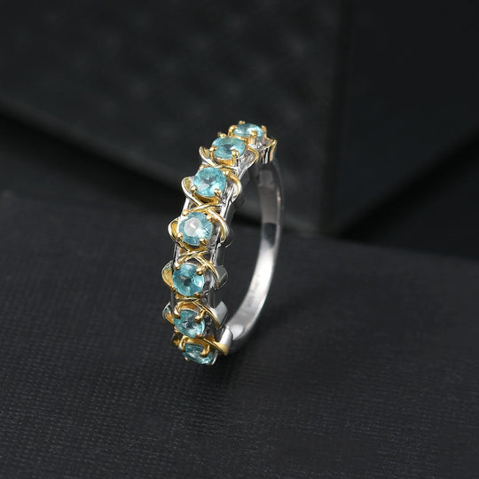 Paraiba-Apatit Ring 925 Silber platiniert und vergoldet (Größe 21.00) ca. 0.90 ct