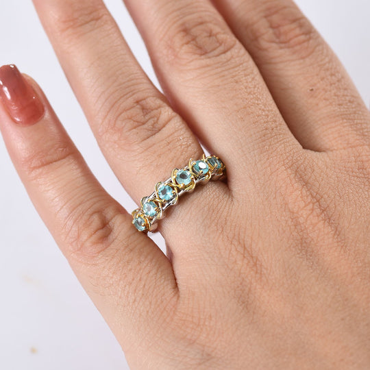Paraiba-Apatit Ring 925 Silber platiniert und vergoldet (Größe 21.00) ca. 0.90 ct