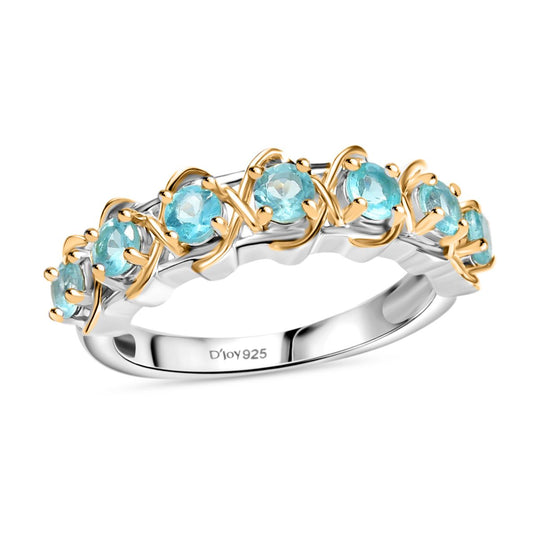 Paraiba-Apatit Ring 925 Silber platiniert und vergoldet (Größe 21.00) ca. 0.90 ct