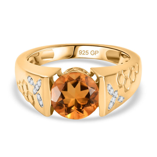 GP Trionfo Kollektion - AA Serra Gaucha Citrin, Kanchanaburi Blauer Saphir Ring 925 Silber 750 Gelbgold Vermeil (Größe 17.00) ca. 1,87 ct