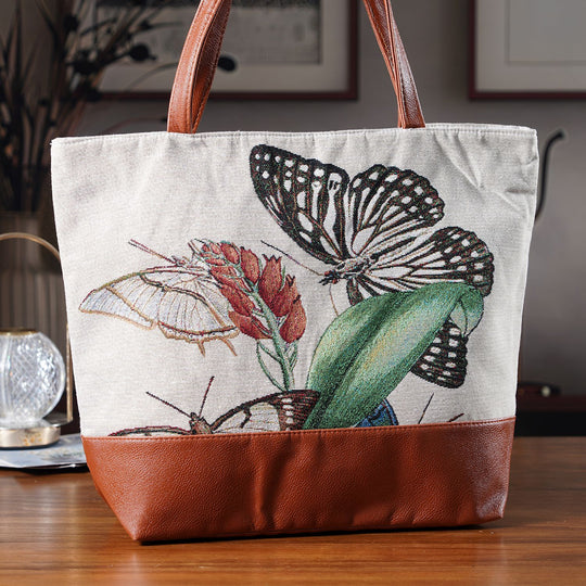 Schultertasche mit Schmetterlingsmuster, ca. 35.5 x 12 x 36 cm, Weiß