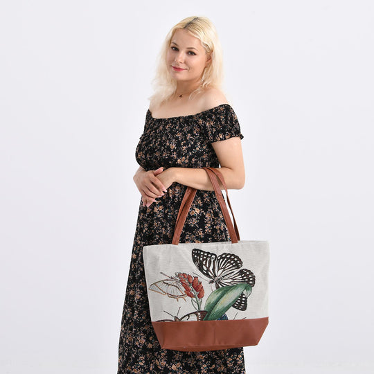 Schultertasche mit Schmetterlingsmuster, ca. 35.5 x 12 x 36 cm, Weiß