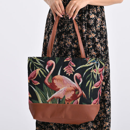 Schultertasche mit Blumenprint, ca. 35.5 x 12 x 36 cm, Lila-Grün