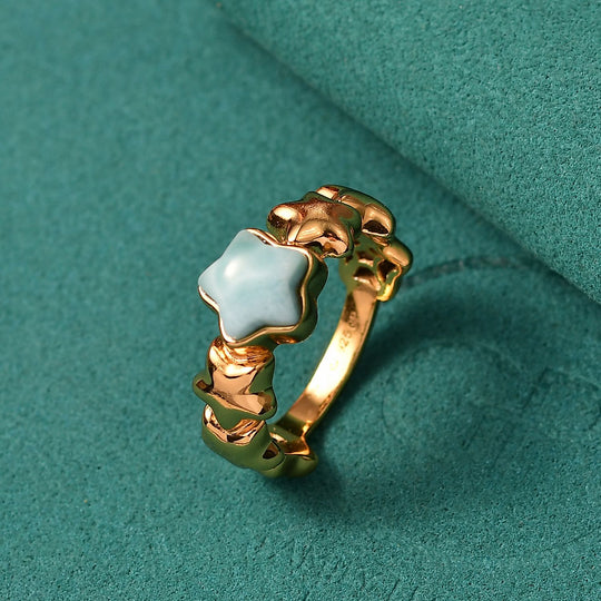 GP Celestial Dream Kollektion - Larimar, Kanchanaburi Blauer Saphir Ring 925 Silber 750 Gelb Vergoldet (Größe 18.00) ca. 2.17 ct