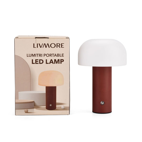 LIVMORE - LED-Tischlampe, wiederaufladbar, Pilzform, 3 Lichtfarben, 12,5x20,5 cm, Sonnengelb