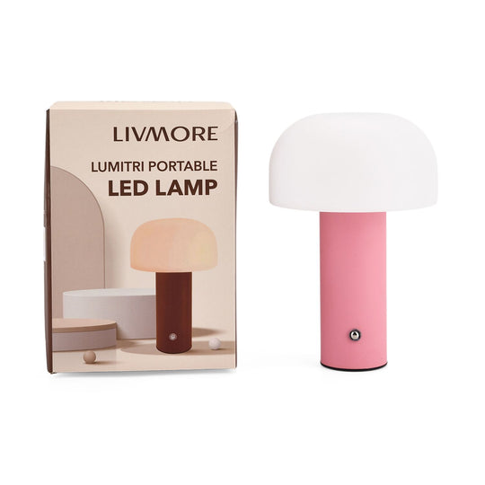 LIVMORE - LED-Tischlampe, wiederaufladbar, Pilzform, 3 Lichtfarben, 12,5x20,5 cm, Sonnengelb