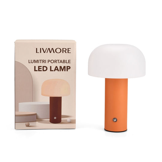LIVMORE - LED-Tischlampe, wiederaufladbar, Pilzform, 3 Lichtfarben, 12,5x20,5 cm, Sonnengelb