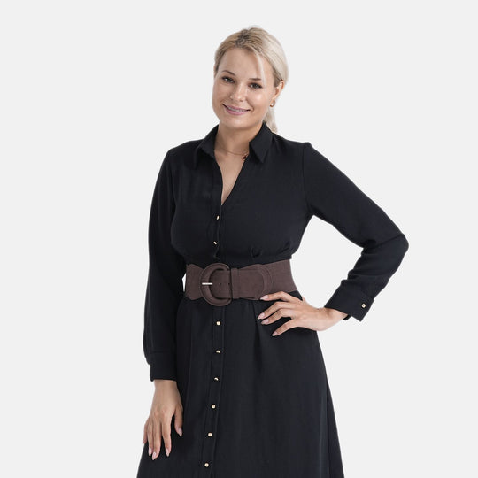 Elastischer Taillengürtel mit runder Schnalle, One Size, Karamell