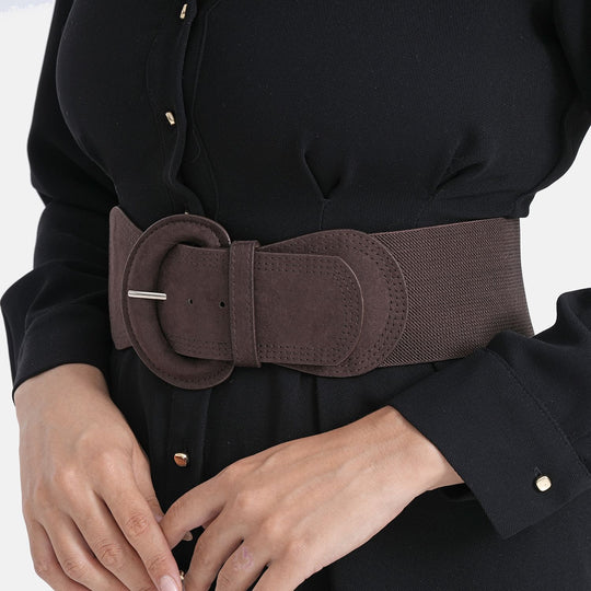 Elastischer Taillengürtel mit runder Schnalle, One Size, Karamell