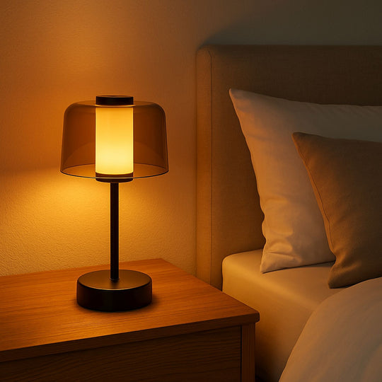 LIVEMORE Transparente Pilz-Tischlampe, kabellos, wiederaufladbar, 3 Lichtfarben, Smart Touch, Weiß
