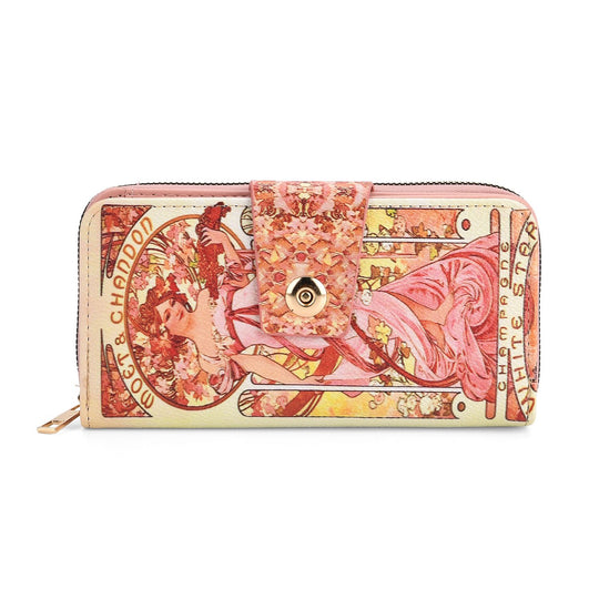 Langbörse mit Alphonse-Mucha-Motiv, 19x4x9 cm, Gelb