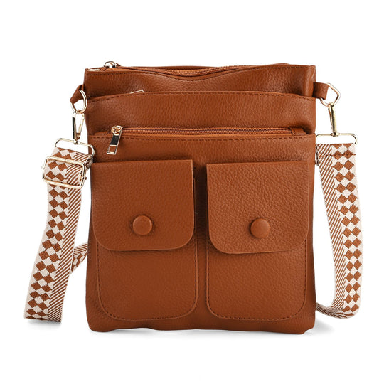 Umhängetasche aus feinem Lederimitat mit mehreren Taschen, Einheitsgröße, Hellorange