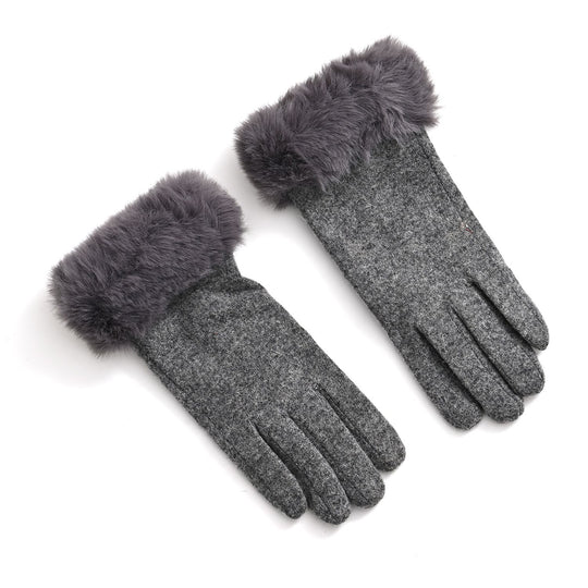 Kaschmir-Handschuhe mit Kunstfellbesatz und Touchscreen-Funktion, One Size, Grün