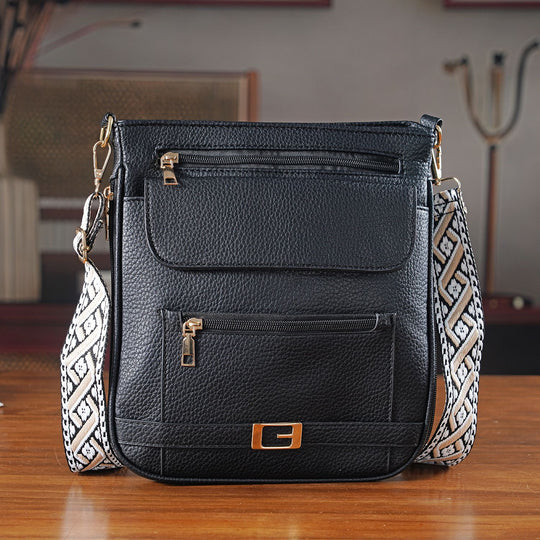 Crossbody-Tasche mit gewebtem Schulterriemen und Reißverschlussfächern, 24x28 cm, Rosébeige