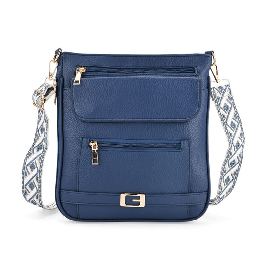 Crossbody-Tasche mit gewebtem Schulterriemen und Reißverschlussfächern, 24x28 cm, Rosébeige