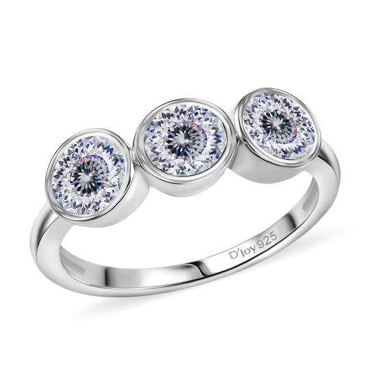 D’joy 100 Facetten Moissanit Ring 925 Silber rhodiniert (Größe 21.00) ca. 1,37 ct
