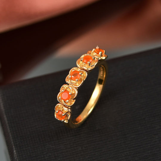 Djoy Mexikanischer Purpurroter Feuer Opal Ring 925 Silber 750 Gelb Vergoldet (Größe 20.00) ca. 0.28 ct