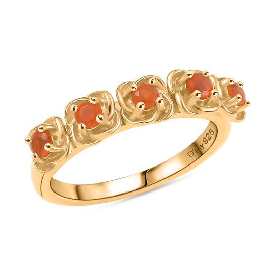 Djoy Mexikanischer Purpurroter Feuer Opal Ring 925 Silber 750 Gelb Vergoldet (Größe 20.00) ca. 0.28 ct