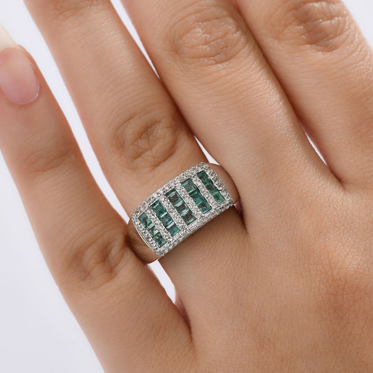 Regal Rows - D joy Kagem Sambischer Smaragd, Weißer Zirkon Ring 925 Silber rhodiniert (Größe 18.00) ca. 1.39 ct