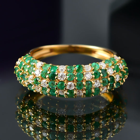 Eternal Lattice - D joy Kagem Sambischer Smaragd, Moissanit Ring 925 Silber 750 Gelbgold Vermeil (Größe 20.00) ca. 1.57 ct