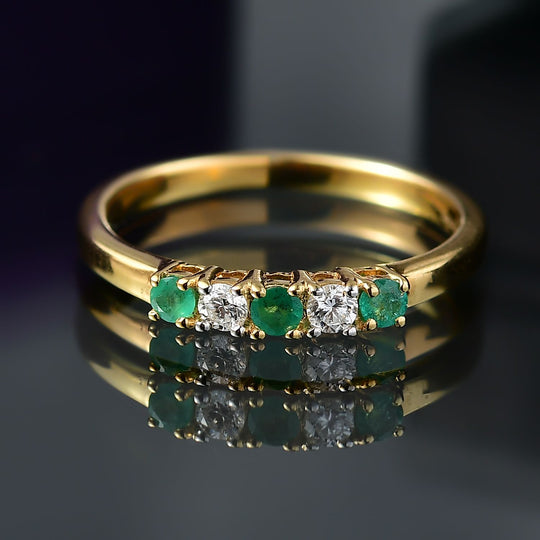 Eternal Band - Kagem Sambischer Smaragd, Lab Grown Diamant Ring 925 Silber 750 Gelb Vergoldet (Größe 21.00) ca. 0.31 ct