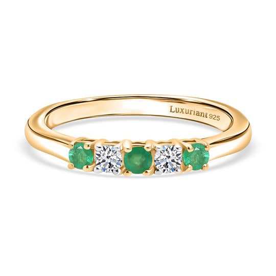 Eternal Band - Kagem Sambischer Smaragd, Lab Grown Diamant Ring 925 Silber 750 Gelb Vergoldet (Größe 21.00) ca. 0.31 ct