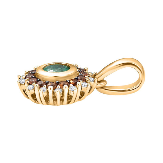 Regal Halo - D joy Kagem Sambischer Smaragd, Brauner Zirkon Anhänger 925 Silber 750 Gelb Vergoldet ca. 0,70 ct.