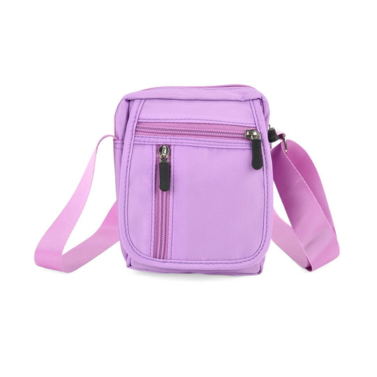 Umhängetasche mit mehreren Reißverschlussfächern und RFID-Schutz, Größe 12,5x6x16 cm, Rosenrot