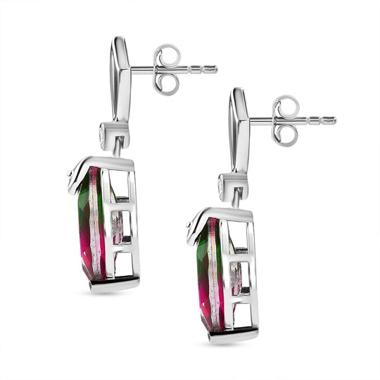 Dewleaf Drop - D joy Wassermelonen Quarz Triplette, Weißer Zirkon Ohrringe 925 Silber rhodiniert ca. 5.78 ct