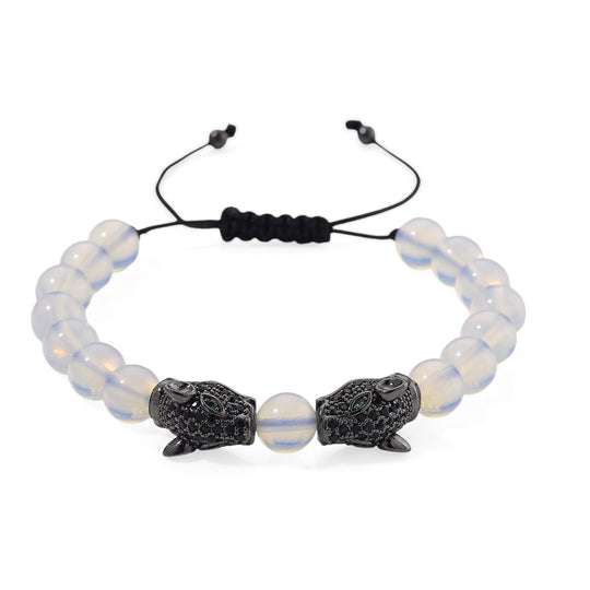 Mehrfarbiger Achat, Schwarzer Zirkonia Armband, Flexibles, Messing Schwarzes Rhodium