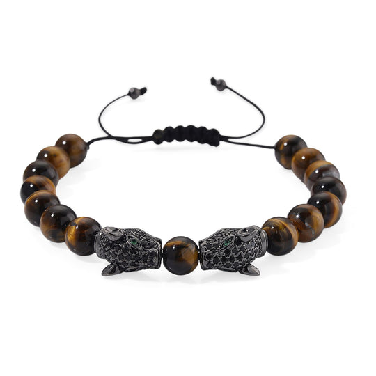 Mehrfarbiger Achat, Schwarzer Zirkonia Armband, Flexibles, Messing Schwarzes Rhodium