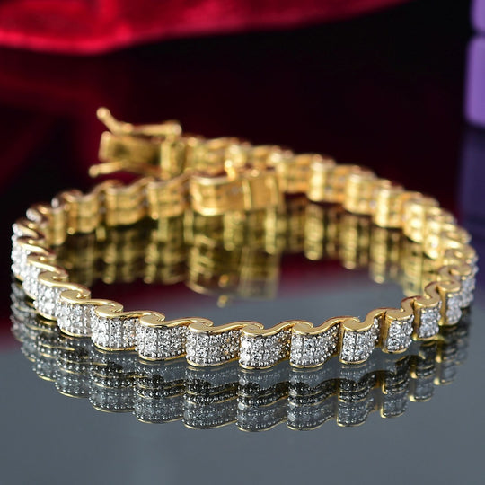 LUXURIANT DIAMANT - Lab Grown Diamant SI-GH SGL zertifiziert Armband ca. 20 cm 925 Silber 750 Gelbgold Vermeil ca. 4,50 ct.