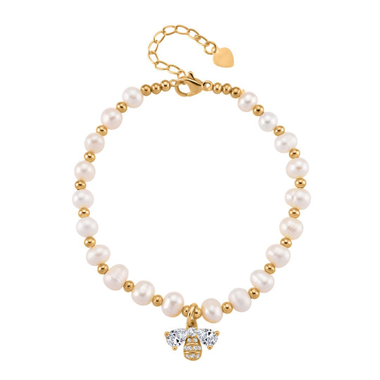 Mehrfarbiges Süßwasser Perle (4-5mm) und Zirkonia Armband mit Fisch-Anhänger, 19+5cm, Messing