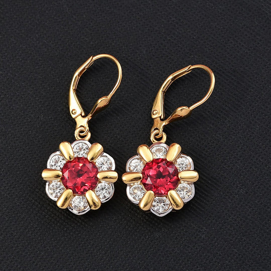 D'joy Lab Grown Padparadscha-Saphir , Weißer Zirkon Ohrringe 925 Silber platiniert und vergoldet ca. 6.15 ct